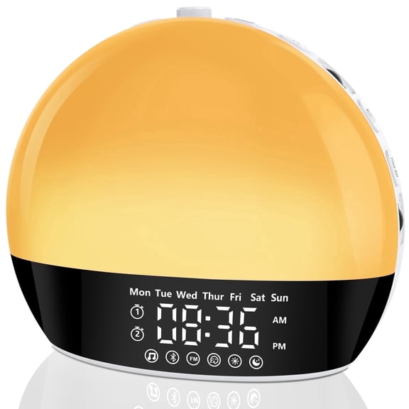 Sunrise Alarm Clock Sound Machine, Wake Up Light with Sunset Simulation, Dimmable Clock for Bedroom, Night Light & 25 Sleep Sounds, White Noise Machine,Wake Up Light Alarm Cloc