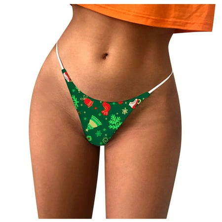 

Knosfe Low Waisted Stretch Thong Underwear Women s Breathable Sexy Christmas Print Panties