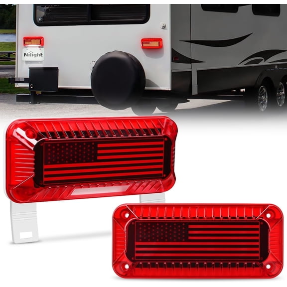 Nilight LED RV Tail Light 2PCS 72 LED Red Running Stop Brake Turn Signals Light White License Plate Light Surface Mount Waterproof Taillights for RV Caravan Camper Van