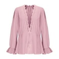 thumbnail image 4 of JUSLIO Fall/Winter Womens Shirts Casual Solid Blouses Fashion Long sleeve V Neck Blouses Pink L, 4 of 9