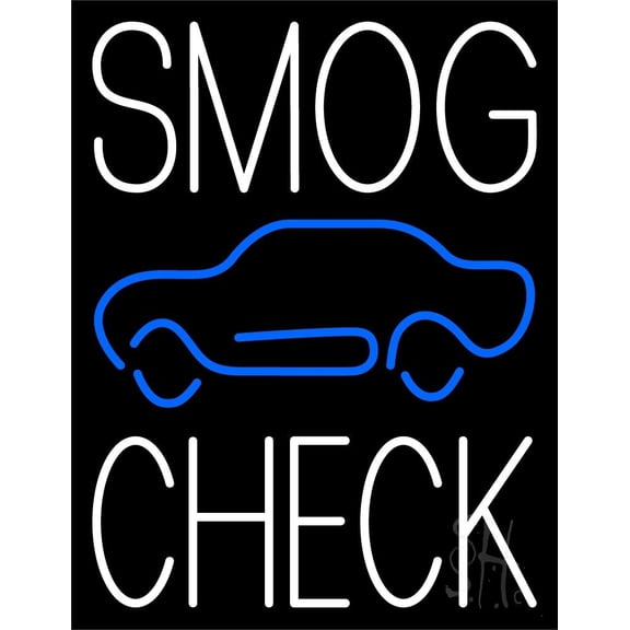White Smog Check Car Logo LED Neon Sign 19 x 15 - inches, Clear Edge Cut Acrylic Backing, with Dimmer - Bright and Premium built indoor LED Neon Sign for automotive store, and mall.
