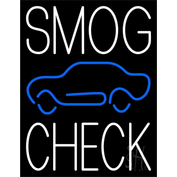 White Smog Check Car Logo LED Neon Sign 19 x 15 - inches, Clear Edge Cut Acrylic Backing, with Dimmer - Bright and Premium built indoor LED Neon Sign for automotive store, and mall.