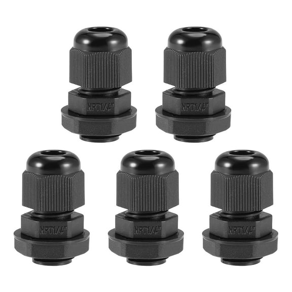 NPT1/4 Cable Gland 3mm-6.5mm Wire Hole Waterproof Nylon Joint Adjustable Locknut Black 5 Pieces