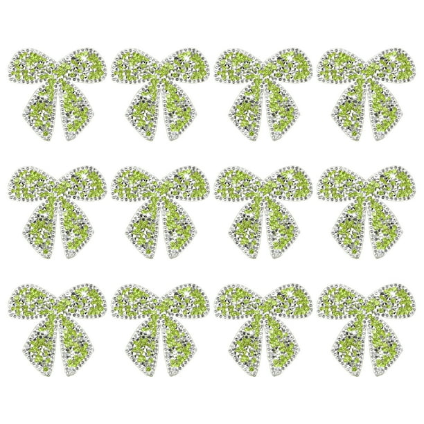 Uxcell 12-Pack Parches de Strass en Forma de Lazo de 6cm Verde Apliques Adhesivos Brillantes para DIY/Ropa/Zapatos/Bolsas
