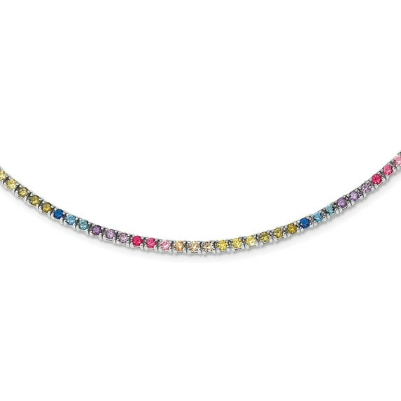 White Sterling Silver necklace Fancy CZ Cubic Zirconia Round Multi-color 18 in 3.61 mm
