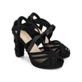 thumbnail image 3 of BLISSFUL STEP Floral Platform Heel Lace Mesh Chunky Heel Sandals for Women Black (Size 6), 3 of 7