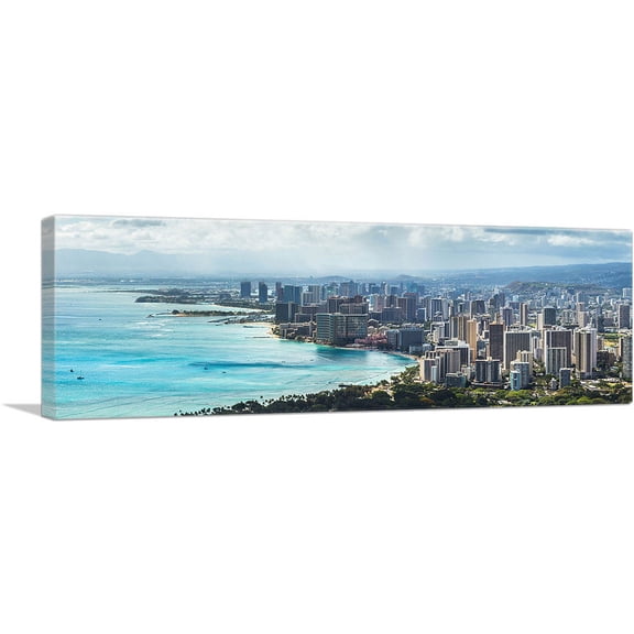 ARTCANVAS Honolulu Hawaii Beach Skyline Panoramic Canvas Art Print - Size: 36" x 12" (1.50" Deep)