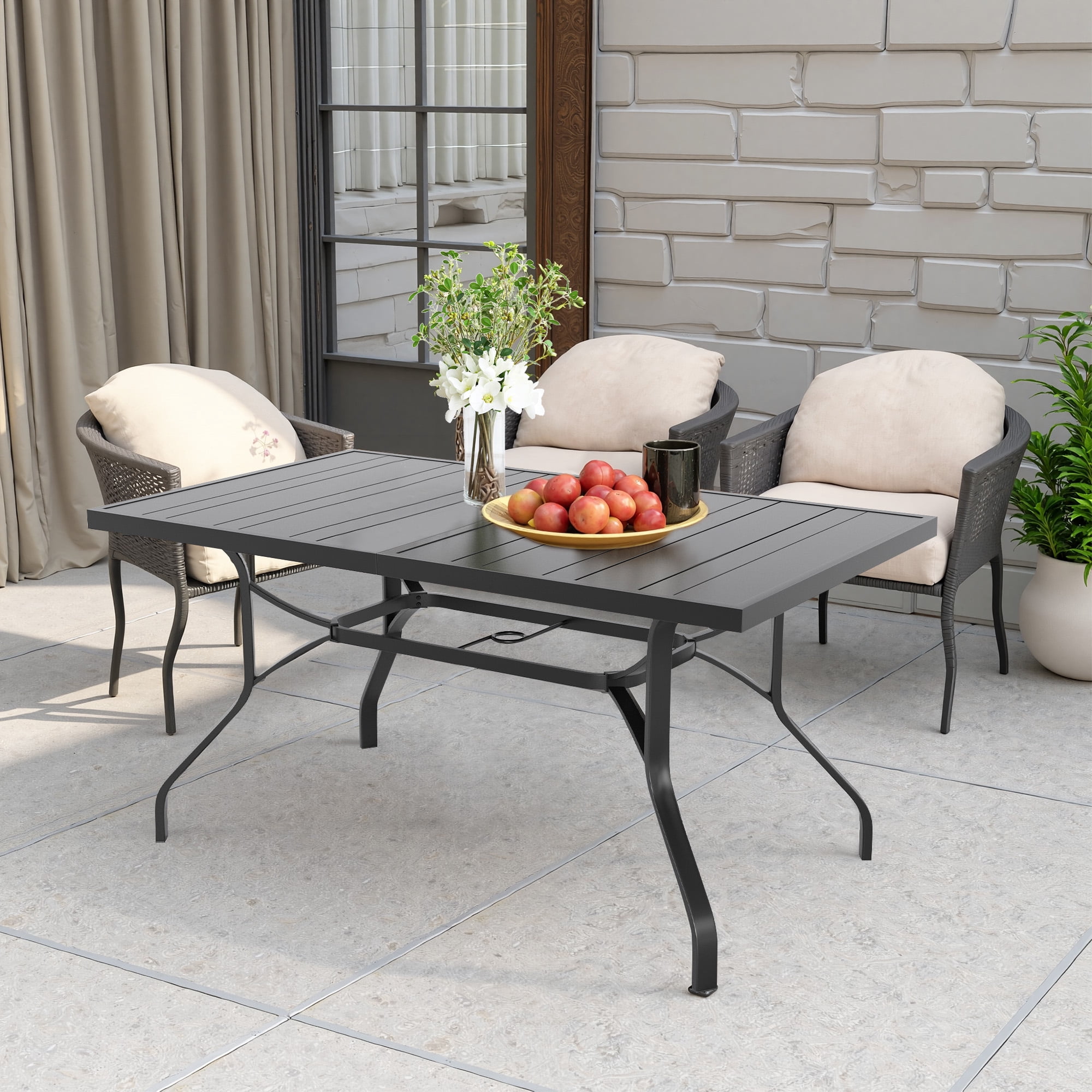 MAYEERTY 60*35"Outdoor Dining Table with 1.57" Umbrella Hole, Weather-Resistant Metal,for Patio,Backyard,Poolside