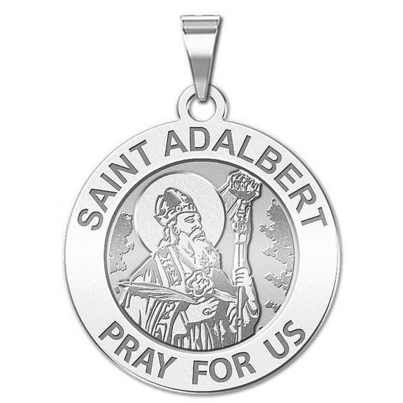 Saint Adalbert Round Religious Medal - - 1 Inch Size of a Quarter -Solid 14K White Gold