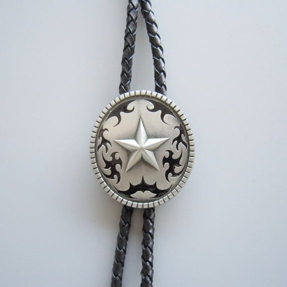 Jean's Friend Antique Brushed Silver Western Oval Star Wedding Bolo Tie for Men