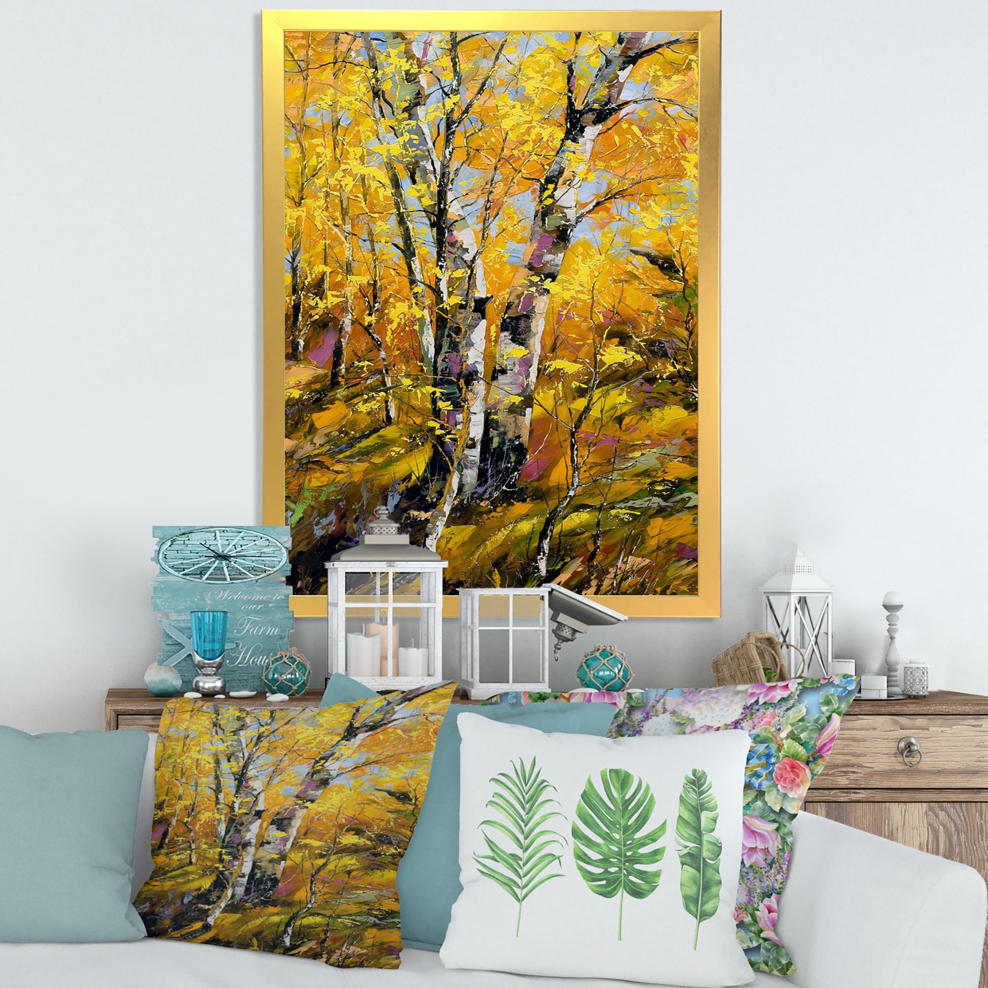 Designart 'Birches In Yellow Autumn Wood Forest' Country Framed Art Print