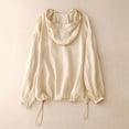 thumbnail image 4 of Veste Anorak à Capuche pour Femme, Manches Longues, Blouse Boutonnée, Coupe Ample, Couvre-Maillot, Manteau Décontracté, Coupe-Vent, 4 of 6