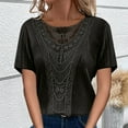 thumbnail image 2 of Timegard Womens Tops Summer Beach Ribbed Lace Scoop Neck Comfy Drop Shoulder Tee Shirts Casual Top, 2 of 7