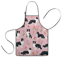 Border Collie Dogs with Pioneer Flower Kids Aprons for Girls and Boys,Adjustable Neck Strap Toddler Aprons for Kids Cooking Baking
