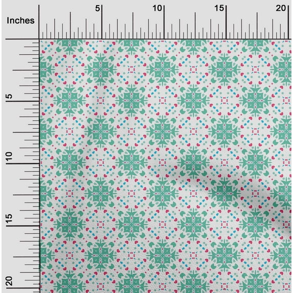 oneOone Cotton Cambric Sea Green Fabric Dot|Heart & Check Geometric Quilting Supplies Print Sewing Fabric By The Yard 56 Inch Wide