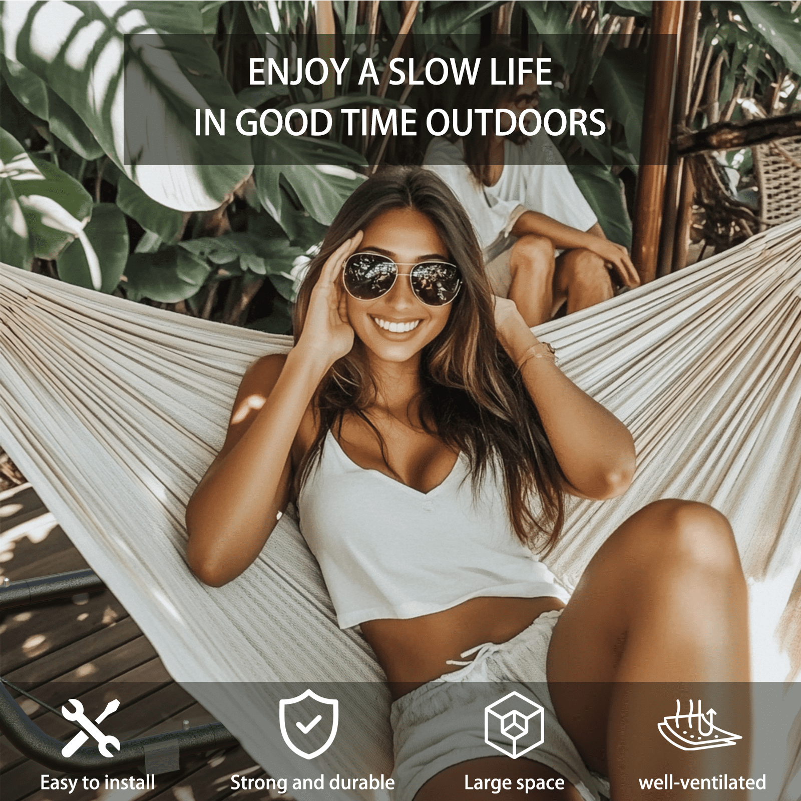 Yacona Hammock with Stand for Outside, Heavy Duty Steel Hammocks with Pillow for Backyard, Porch, Patio, Garden, White
