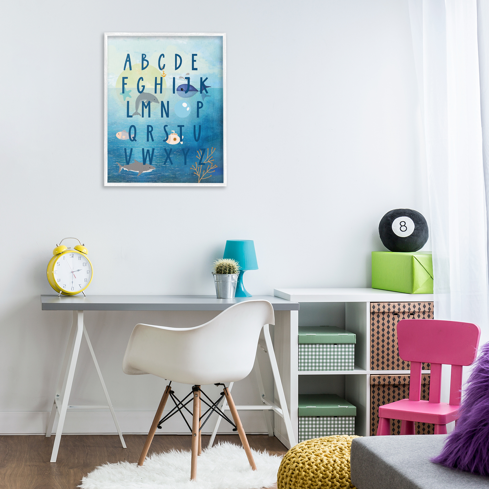 Stupell Industries Sea Creatures Alphabet Animals & Insects Painting White Framed Art Print Wall Art, 24 x 30