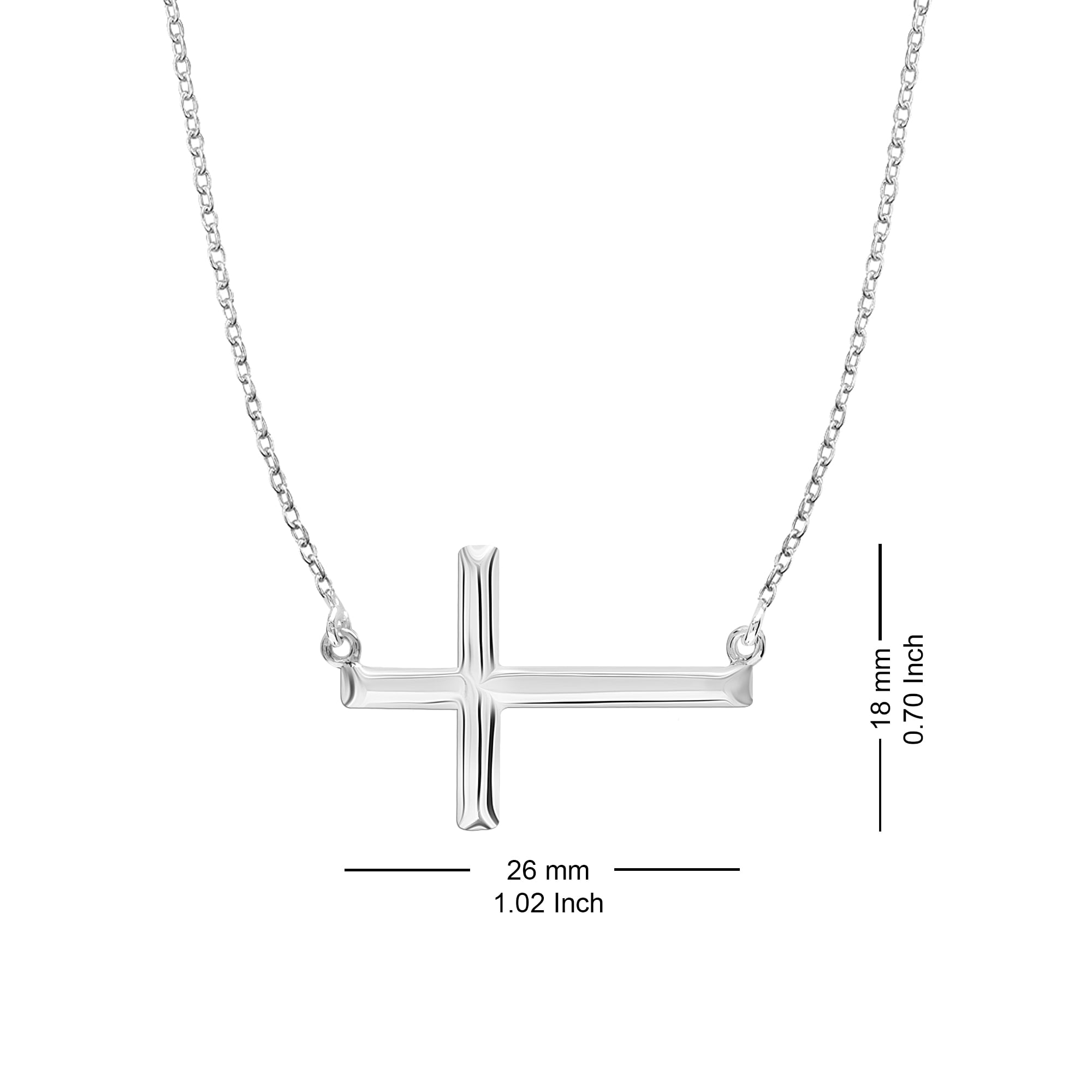 LeCalla 925 Sterling Silver Hypoallergenic Classic Cross Pendant Necklace With Cable Chain Jewelry Gifts for Women and Teen 16+2" Inches