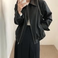 thumbnail image 2 of Women Jacket Faux Leather Smooth Surface Turn-down Collar Zipper Closure Stretchy Hem Long Sleeves Motorcycle Coat Travel Outerwear, 2 of 7