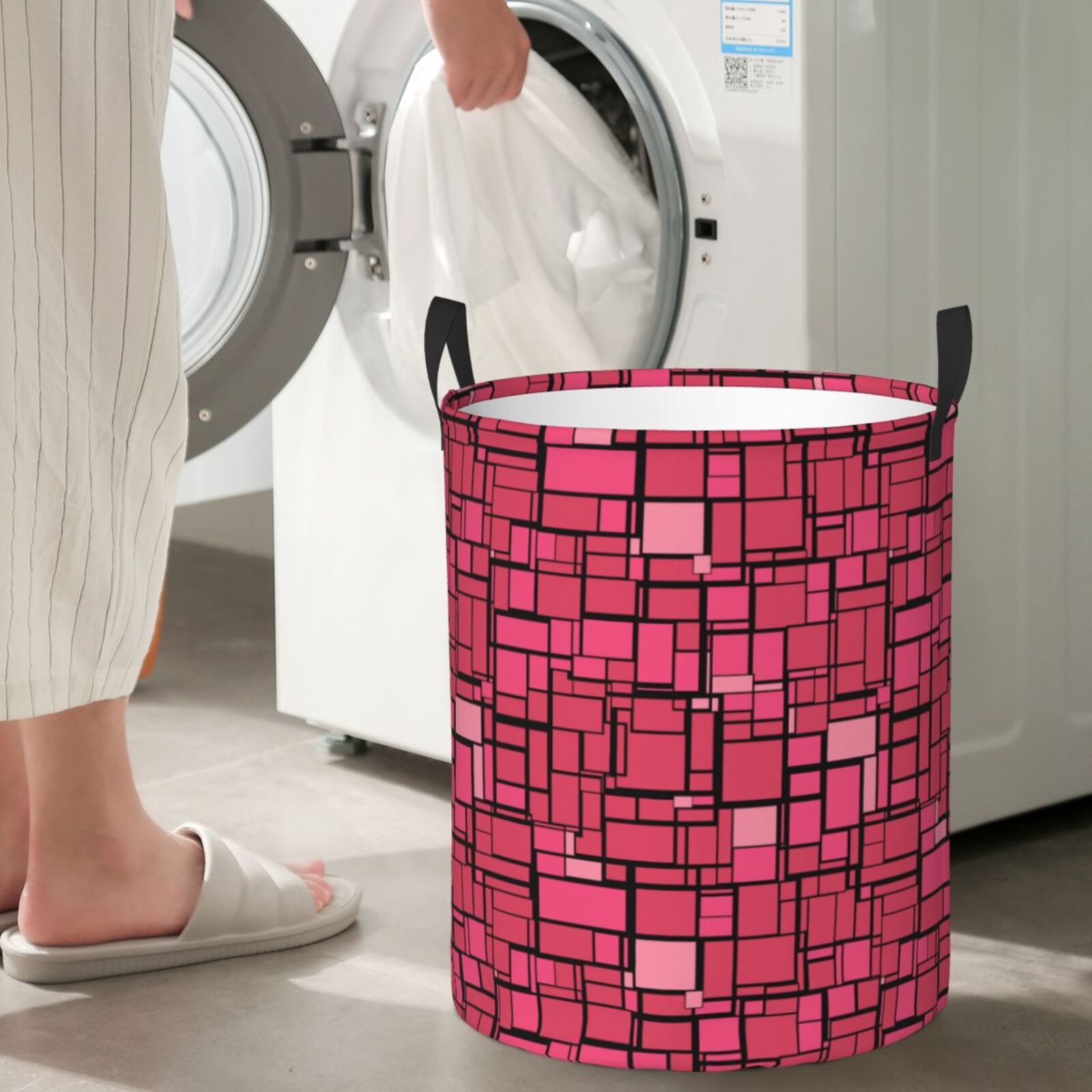 Large Laundry Basket with Handles - pink square Kids Baby Dirty Clothes Laundry Hamper for Bedroom Aesthetic