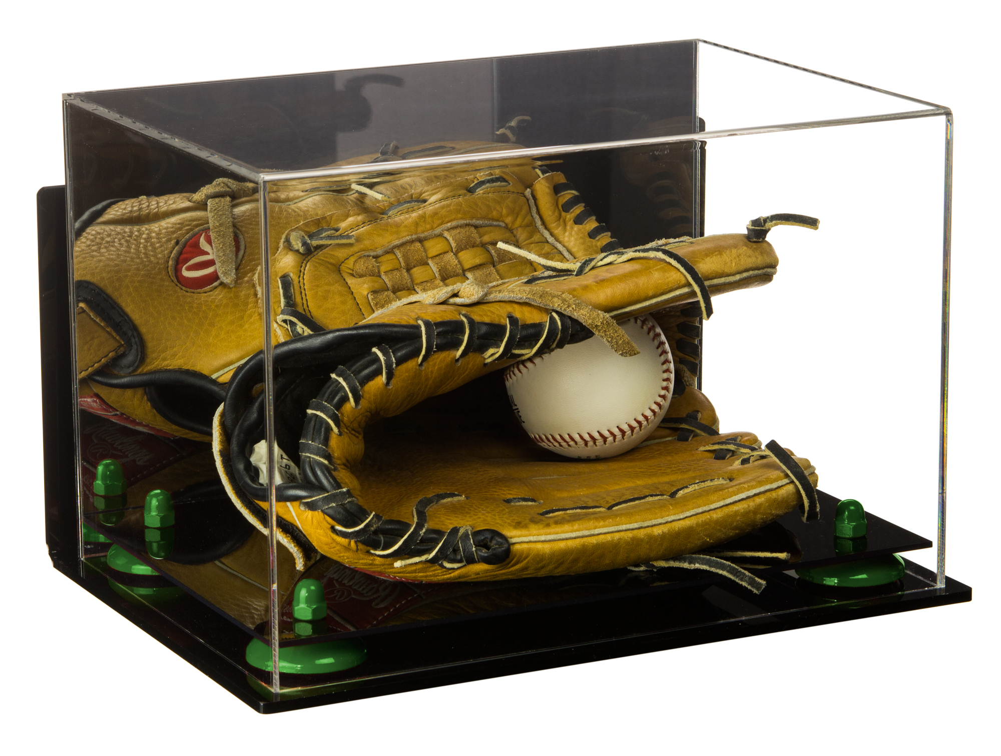Acrylic Baseball Glove Display Case with Mirror, Wall Mount and Green