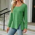 thumbnail image 2 of BLVB Womens Long Sleeve Square Neck Tshirts Solid Color Button Side Slit Fall Basic Work Blouses Tunic Tops Green, 2 of 7