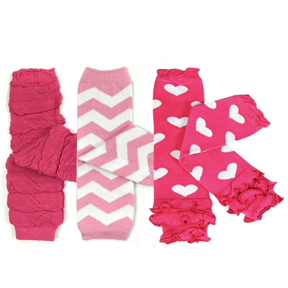 Wrapables® Baby 3-Pair Leg Warmers O/S Pink in Ruched, Chevron, Hearts