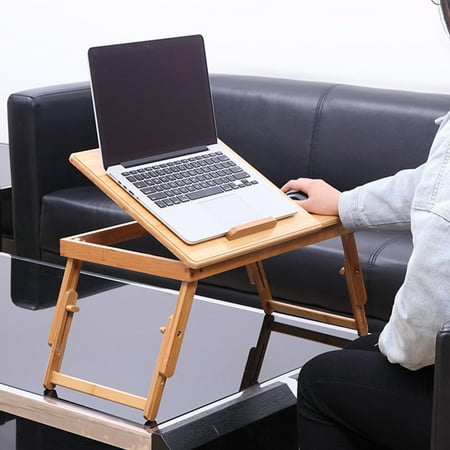 Zimtown Bamboo Lap Desk Adjustable Breakfast Serving Bed Tray Tilting Top Drawer