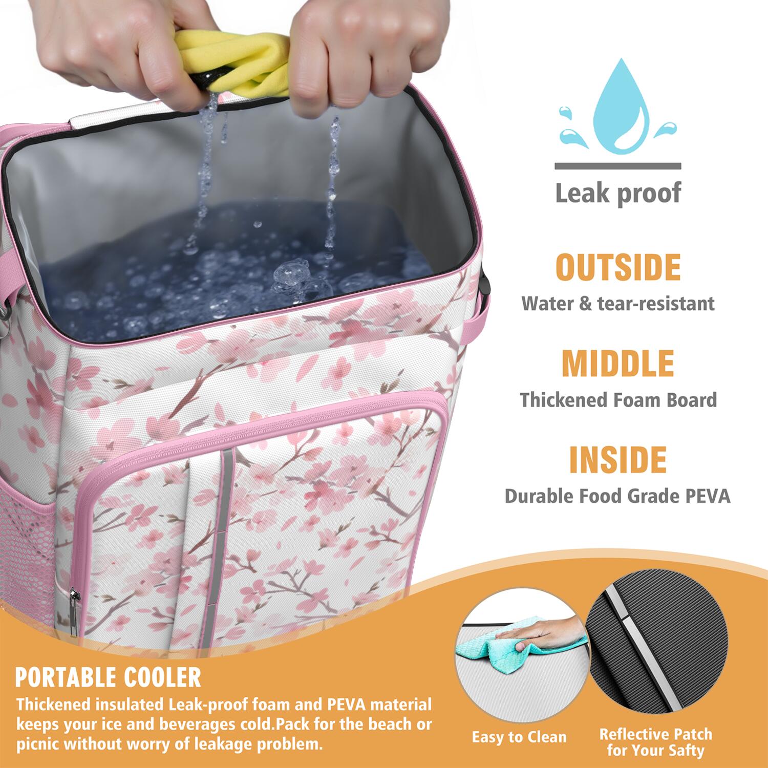 Travel Cooler Bag - Pioneer Flower Floral Print Pattern Camping Beer Cooler Backpack with Bottle Opener- Waterproof Insulated Picnic Backpacks - Cooler Bag for Beach