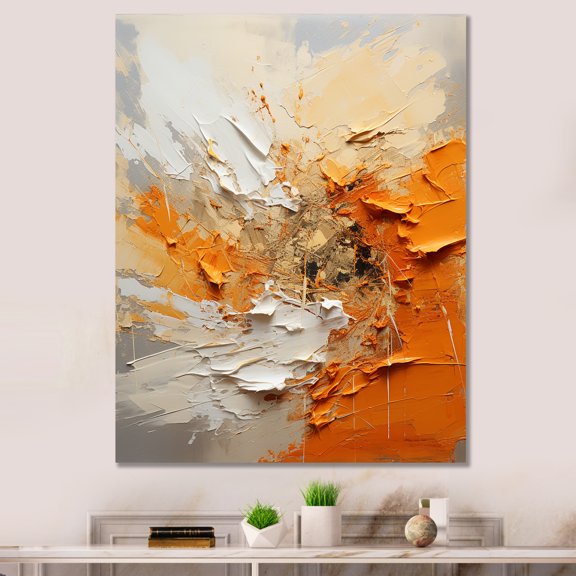 Designart "Echoes of Modern Shapes in Orange and Beige I" Abstract Canvas Wall Art - Modern Beige Abstract Painting Living Room Canvas Art
