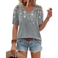 thumbnail image 3 of WIHOLL Womens Tops Vneck Puff Sleeve Buttons Summer Ladies Shirts Plus Size Blouses Dressy Casual Spring Outfits, 3 of 11