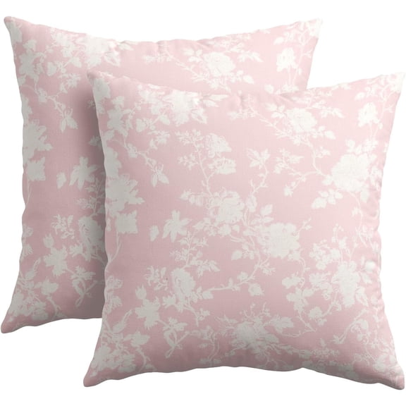 Vintage Floral Pillow Covers 16x16 Inch Set of 2 Rustic Light Pink and White Outdoor Decorative Throw Pillows Chinoiserie Flower Toile Pillowcases Cushion Covers for Couch Home Decor