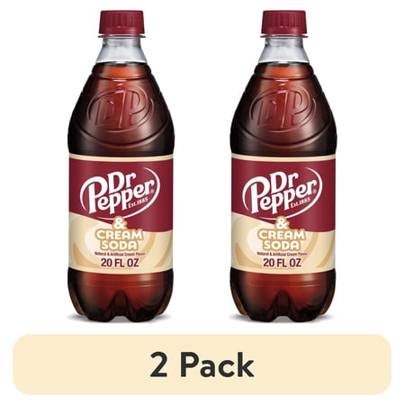 (2 pack) Dr Pepper & Cream Soda Pop, 20 fl oz, Bottle