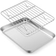 thumbnail image 1 of Small Metal Toaster Oven Tray with Rack Set, 9.4\u201dx7.3\u201d Baking Sheet Broiling Pan with Stainless Steel Wire Cooling Rack, Non-Toxic Compact Bakeware for Toaster Oven - Dishwasher Safe, 1 of 7