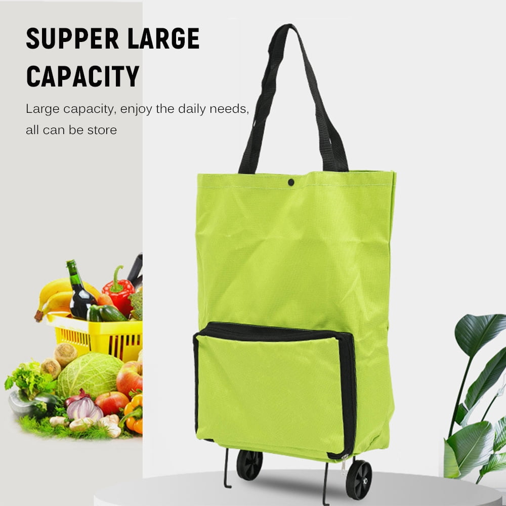 Foldable Shopping Trolley Bag with Wheels Collapsible Shopping Cart Reusable Foldable Grocery Bags Travel Bag Green