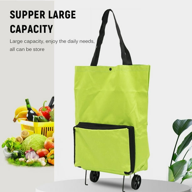 Foldable Shopping Trolley Bag with Wheels Collapsible Shopping Cart  Reusable Foldable Grocery Bags Travel Bag Green