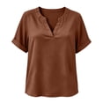 thumbnail image 7 of Women's V-Neck Top Baeitkot Women's Solid Color Casual V-Neck Short Sleeve Top Orange XL, 7 of 7