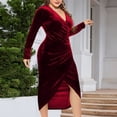 thumbnail image 6 of OSFVNOXV Fall Cocktail Dress for Women Plus Size Long Sleeve Deep V-Neck Wrap Flared Wedding Guest Business Casual Dress, 6 of 7