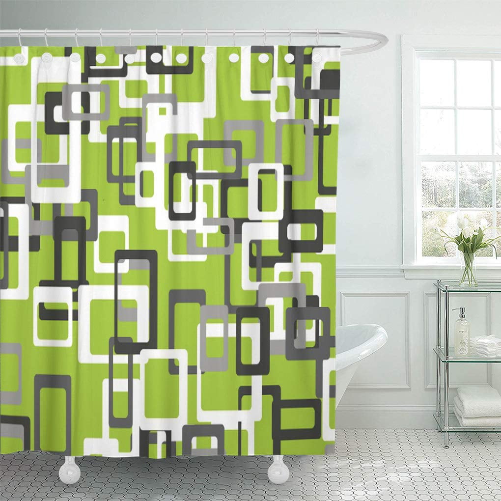 Suttom Modern Lime Green Black Gray, Chartreuse Green Shower Curtain
