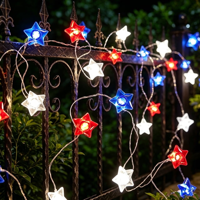 Linnome Independence Day Light String Five-pointed Star Colored Flashing Light for Decor 196.85in Multicolor#03