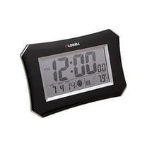Lorell LCD Wall/Alarm Clock - Digital - Quartz - LCD - Black Main Dial - Silver/Plastic Case