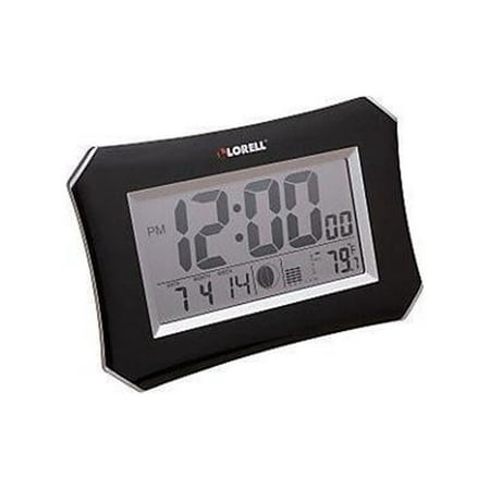 Lorell LCD Wall/Alarm Clock - Digital - Quartz - LCD - Black Main Dial - Silver/Plastic Case