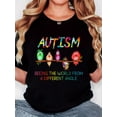 thumbnail image 1 of Camiseta Básica para Mujer Verano TranspirableWomen's T-shirt, "AUTISM Five Colorful Birds" print, retro minimalist fashion, round neck, casual and comfortable, sports short-sleeved T-shirtFather's, 1 of 6