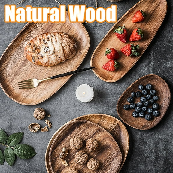 Travelwant Walnut Wood Dinner Plates, Wood Plates, Wooden Trays Dinnerware, Easy Cleaning & Lightweight for Dishes Snack, Dessert, Unbreakable Classic Charger Plates