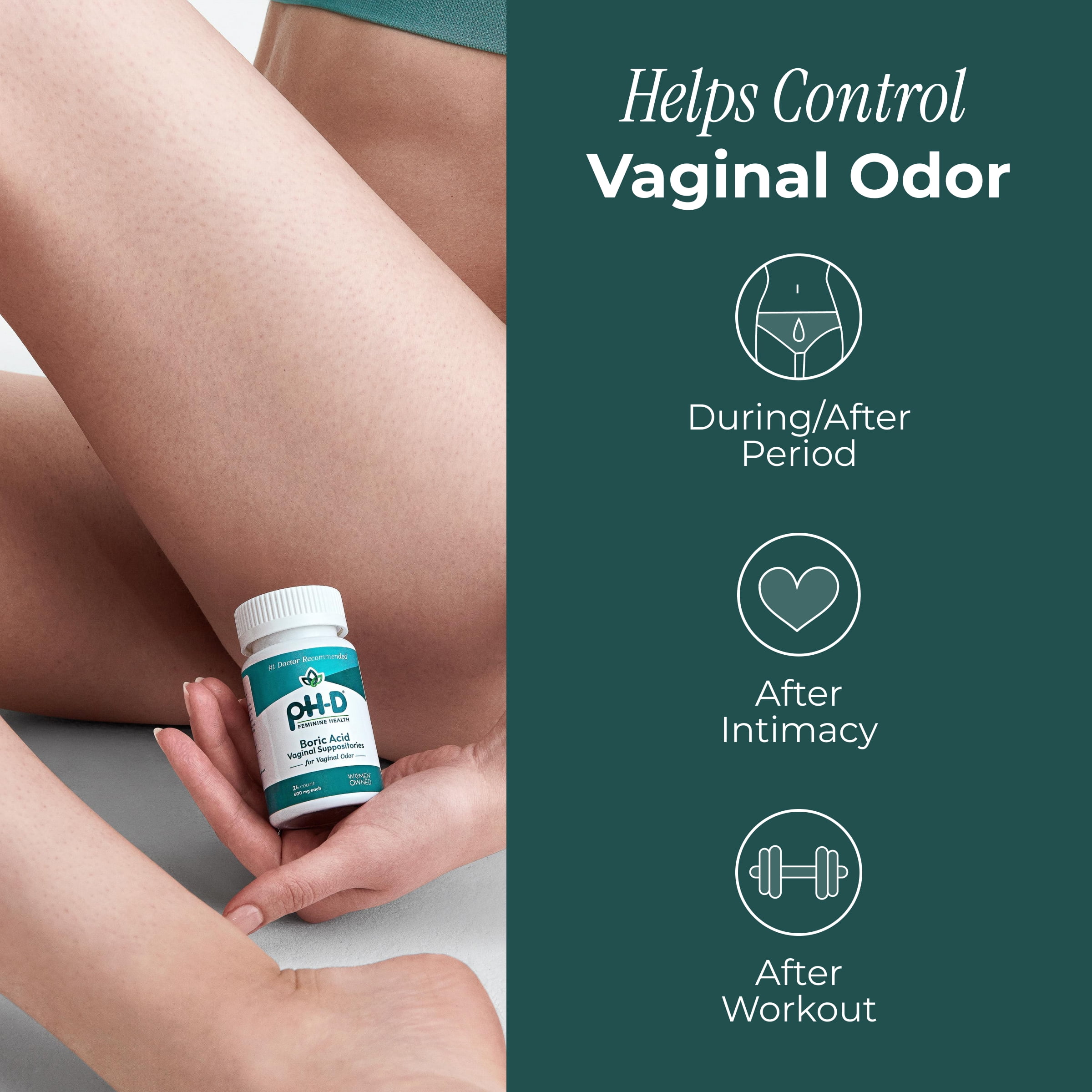 pH-D Feminine Health Boric Acid Vaginal Suppositories for Women's Health, 24 Count