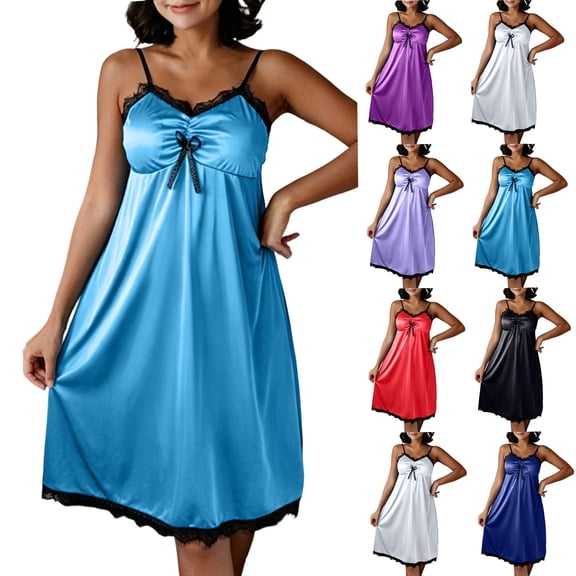 THDHVS Summer Dress,Lace Spliced Spaghetti Strap Lightweight Dress Casual Loungewear Style for Spring Summer Home Daily Wearing,Dresses for Women Sky Blue Free Size