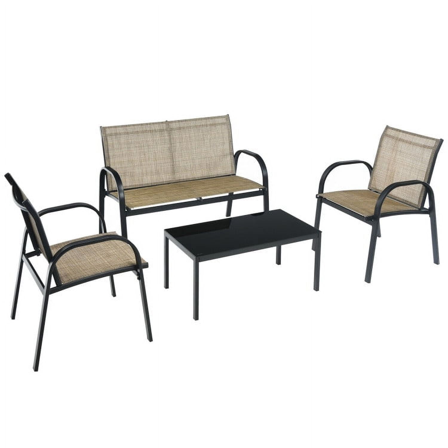 Aimee Lii 4 Pieces Patio Furniture Set, Aluminum Frame Cushioned Sofa, Small Patio Set, Brown Aimee Lii 4 Pieces Patio Furniture Set, Aluminum Frame Cushioned Sofa, Small Patio Set, Brown