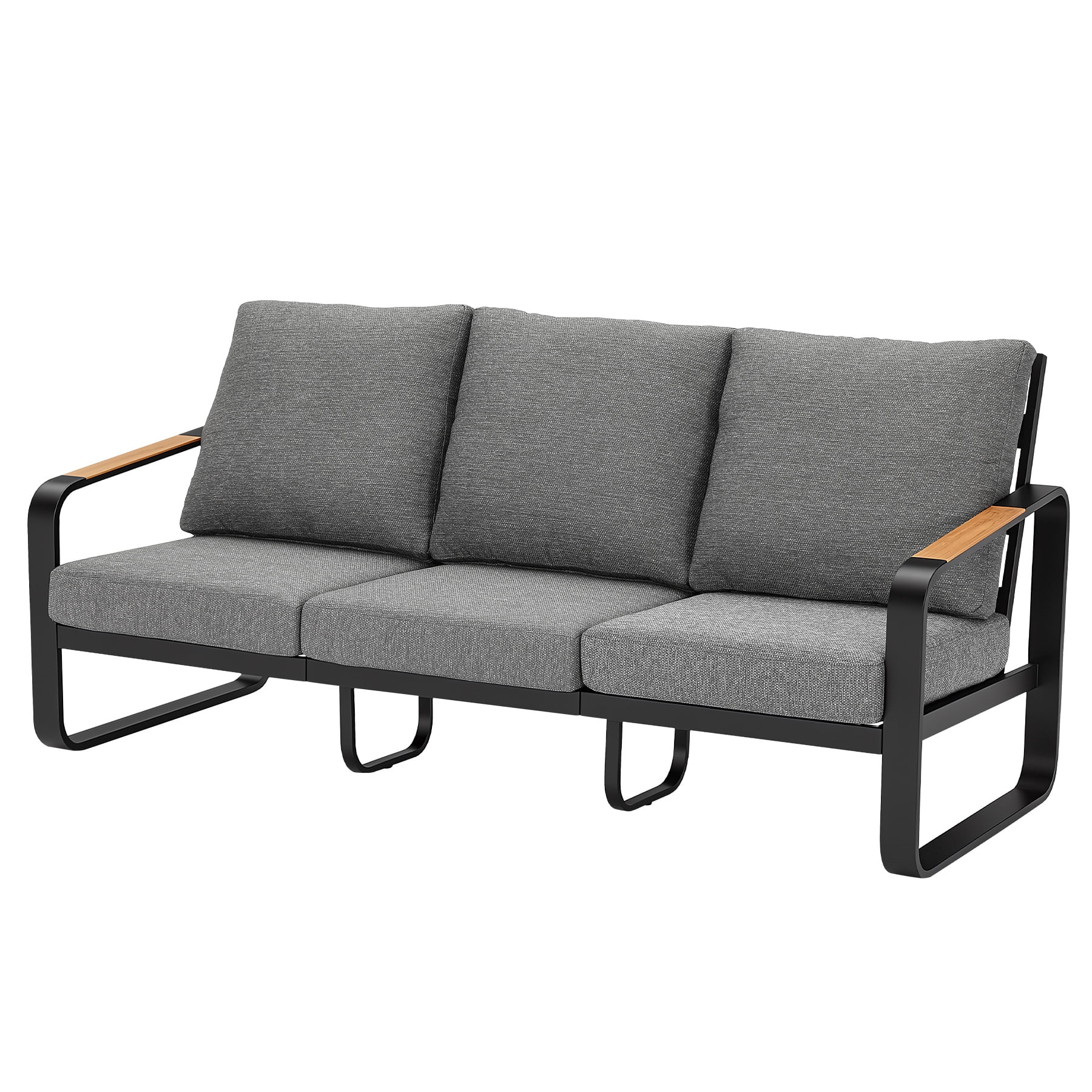 Fnova 3-Person Outdoor Sofa, Heavy Duty Metal Patio Couch with Thick Cushions, Weather-Resistant Outdoor Seating Furniture for Patio, Backyard, Porch and Garden