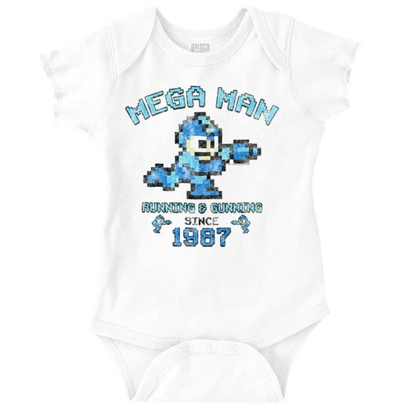Retro Mega Man Running and Gunning Romper Boys or Girls Infant Baby Brisco Brands 12M