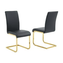 Alison Faux Leather Chrome Dining Side Chair in Black/Gold (Set of 2)